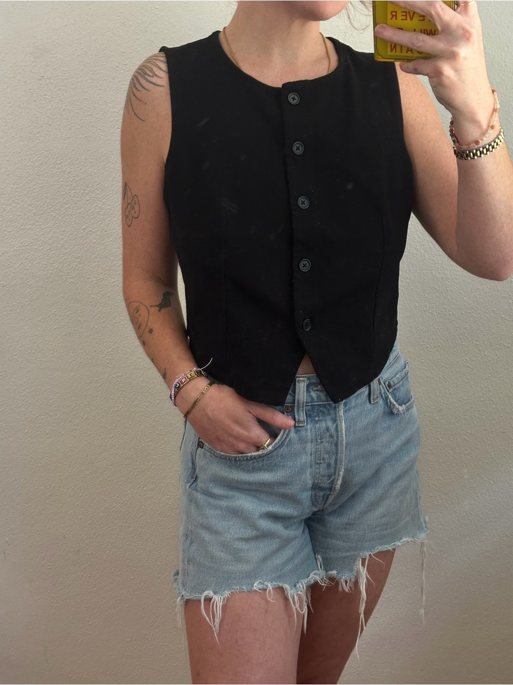 a new day Black Sleeveless Button-Down Vest Top